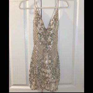 Champagne Cross back Cocktail Dress